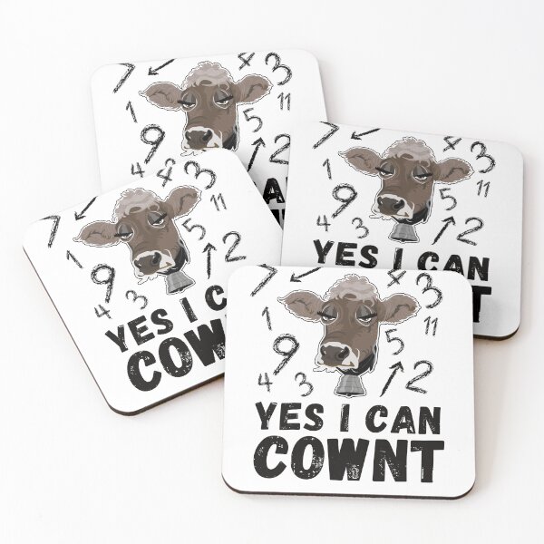 Item preview, White version of Grumpy brown farm cow can count numbers COWNT designed and sold by FarmsteadAcers.