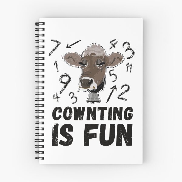 Item preview, White version of Grumpy brown farm cow COWNTING IS FUN designed and sold by FarmsteadAcers.