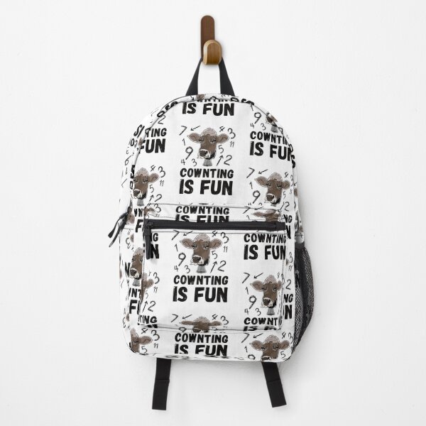 Item preview, White version of Grumpy brown farm cow COWNTING IS FUN designed and sold by FarmsteadAcers.