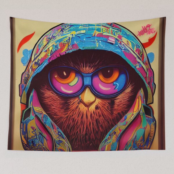 Item preview, a painting of an owl wearing sunglasses and a hoodie designed and sold by DesignAtYO.