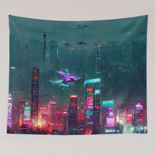 Item preview, Flight Zone - Cyberpunk Cityscape Skyline designed and sold by ArkMinted.