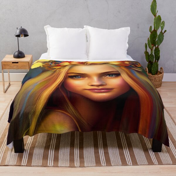 Item preview, a painting of a blonde girl with a crown of leaves on her head designed and sold by DesignAtYO.