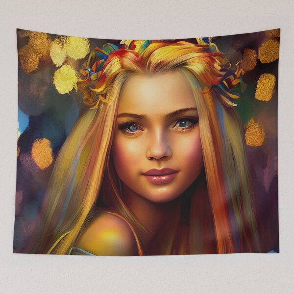 Item preview, a painting of a blonde girl with a crown of leaves on her head designed and sold by DesignAtYO.