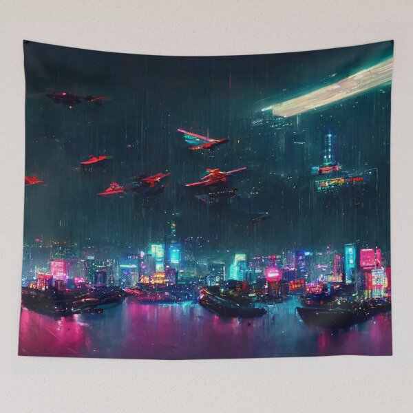 Item preview, Cyberstrike - Cyberpunk Cityscape Skyline designed and sold by ArkMinted.