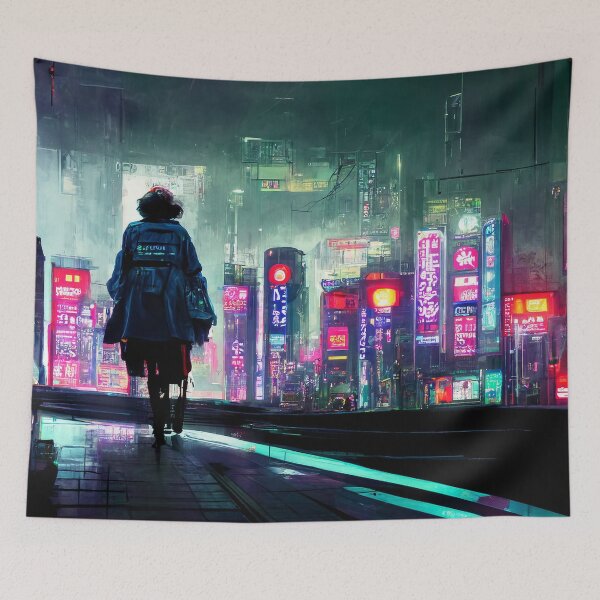 Item preview, Circuit Stroll - Cyberpunk Cityscape Skyline designed and sold by ArkMinted.