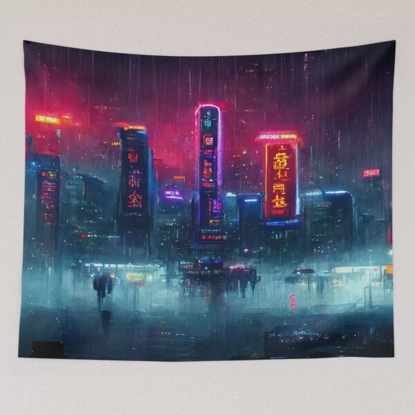 Item preview, Fluxion - Cyberpunk Cityscape Skyline designed and sold by ArkMinted.