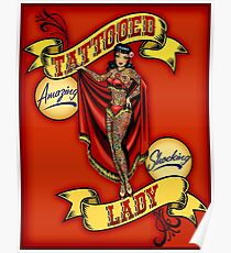 Póster SEÑORA TATTOOED; Publicidad publicitaria de circo vintage