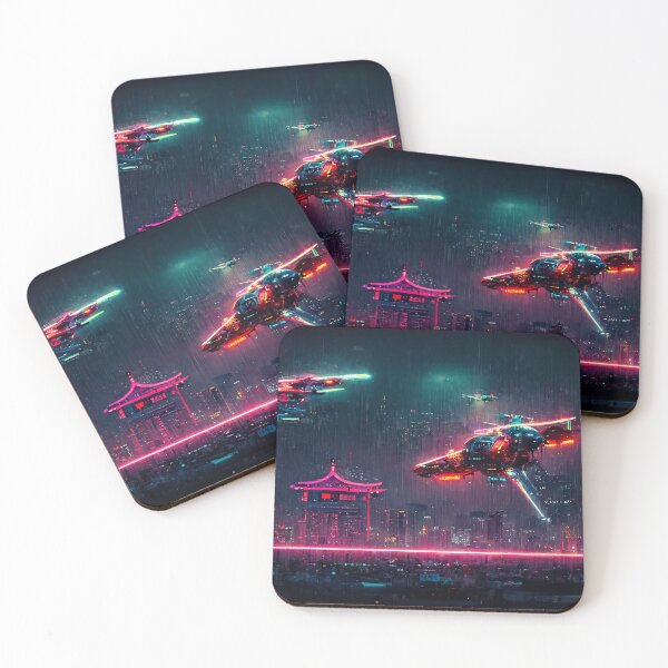 Item preview, Overflight - Cyberpunk Cityscape Skyline designed and sold by ArkMinted.