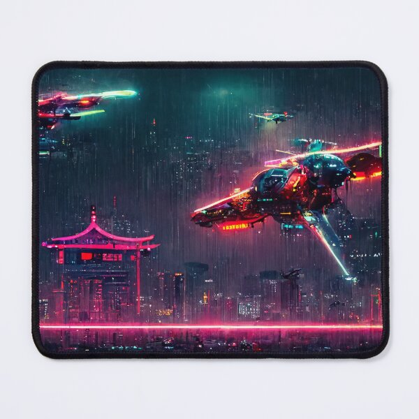 Item preview, Overflight - Cyberpunk Cityscape Skyline designed and sold by ArkMinted.