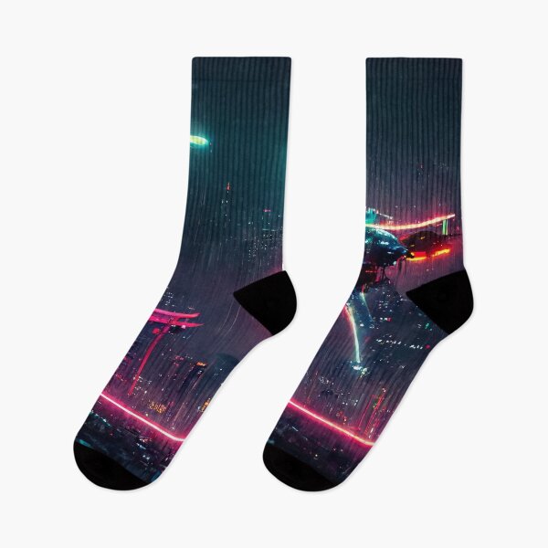 Item preview, Overflight - Cyberpunk Cityscape Skyline designed and sold by ArkMinted.