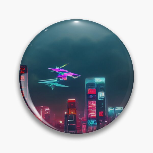 Item preview, Zona de vuelo de baja fidelidad - Horizonte de Cyberpunk Cityscape designed and sold by ArkMinted.