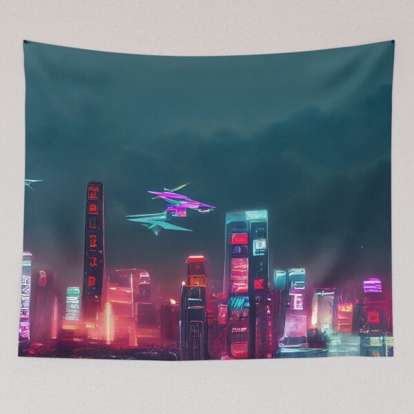 Item preview, Lo-fi Flight Zone - Cyberpunk Cityscape Skyline designed and sold by ArkMinted.