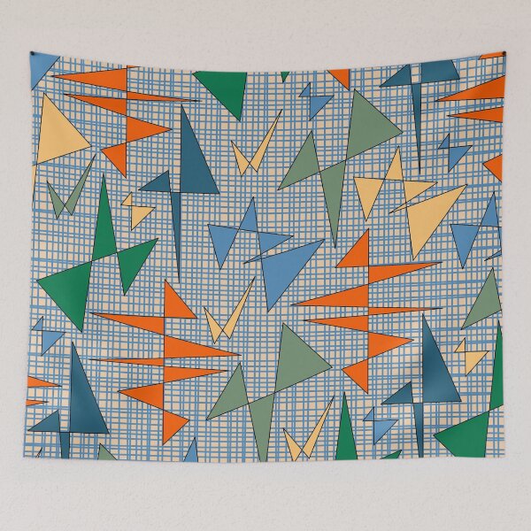 Item preview, Mid Century Modern Triangulation Multicolor Abstract Pattern Weave Blue Green Orange designed and sold by kierkegaard.