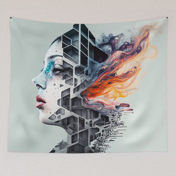 Item preview, Beautiful Woman connected with abstract architecture 25 designed and sold by Artistic Pandas.