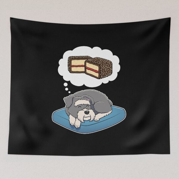 Item preview, Miniature Schnauzer dreaming about Lamingtons designed and sold by DoggieDelights.