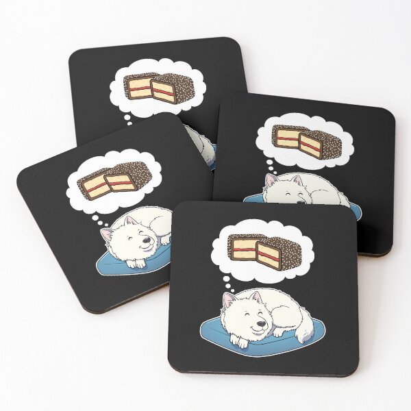 Item preview, Samoyed dreaming about Lamingtons designed and sold by DoggieDelights.