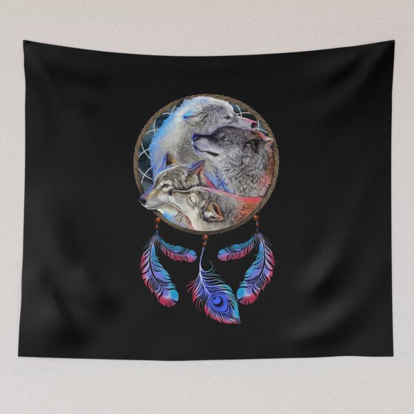 Item preview, Four Wolves Black Dreamcatcher Blue designed and sold by Barnissim.