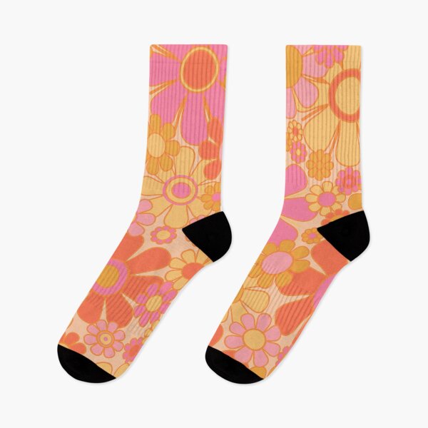 Item preview, Retro Garden Flowers Groovy Pastel 60s 70s Floral Pattern Pink Orange Mustard Yellow designed and sold by kierkegaard.