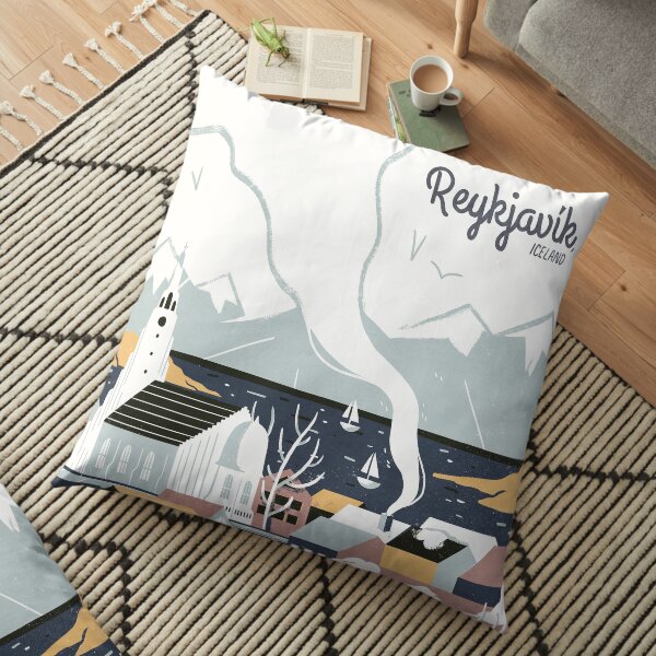 Reykjavik, Iceland, Travel poster Floor Pillow