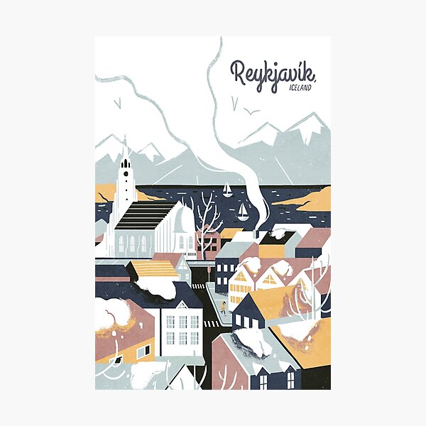 Reykjavik, Iceland, Travel poster Photographic Print
