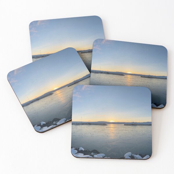 Item preview, Icy harbor sunset in winter designed and sold by DrAgonPhotos.