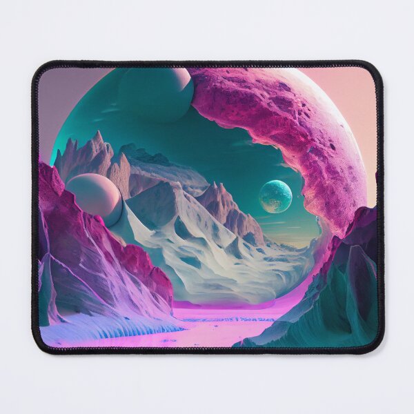 Artikelvorschau, Bright Pink and Blue Planet Trippy Landscape Digital Painting entworfen und verkauft von CodeAndColors.