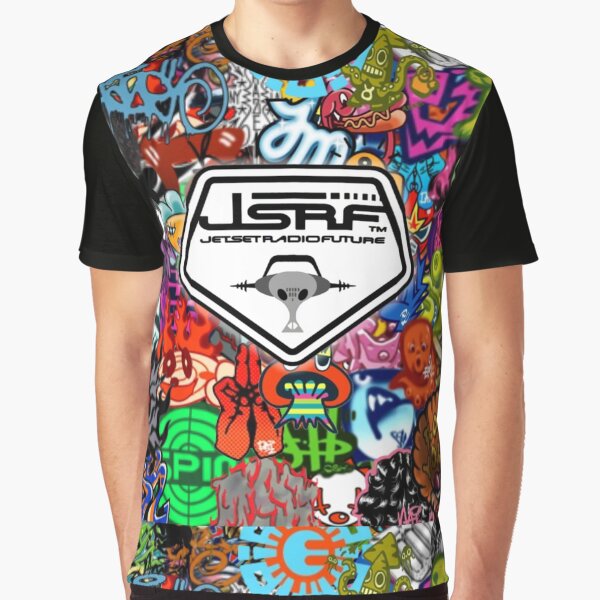 Vista previa del artículo con la obra «Jet Set Radio Future (JSRF) Graffiti Tags Collage with Full Logo», diseñado y vendido por everything4eva.