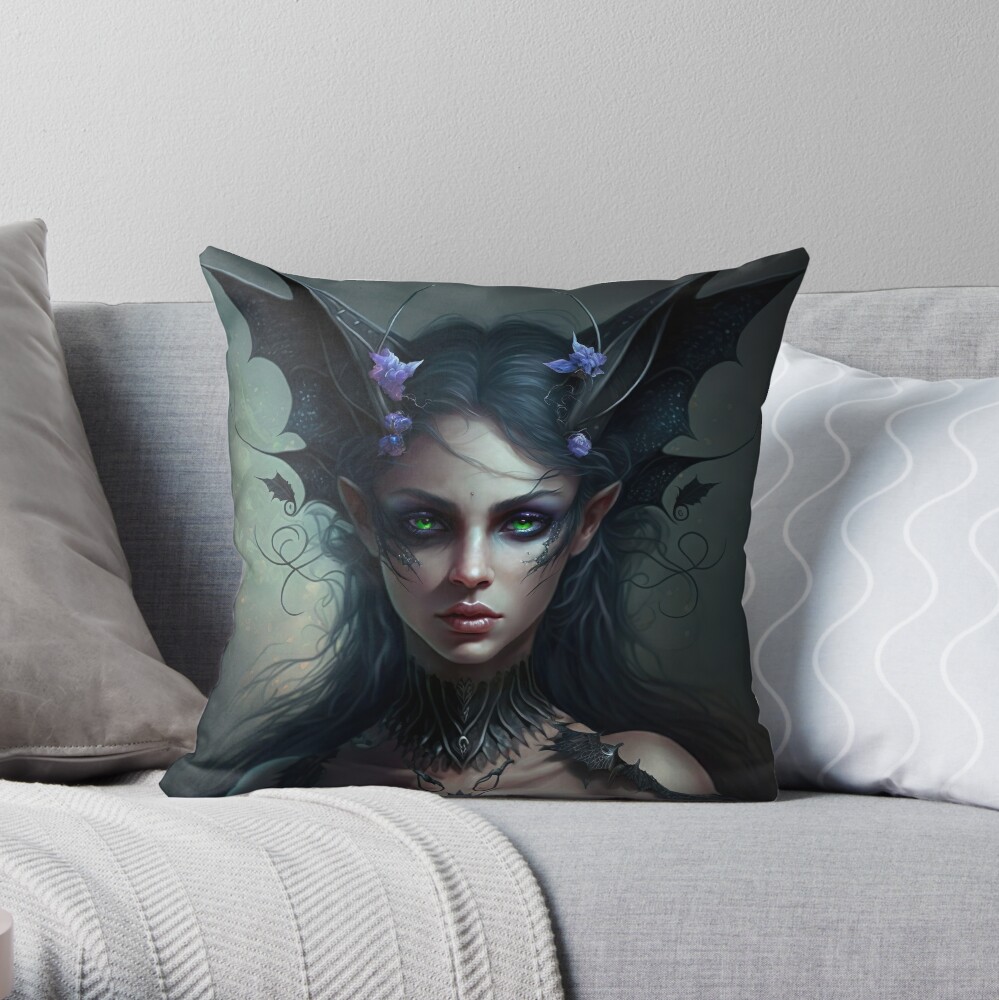 Gothic girl with creepy eyes - dark fairy tale Throw Pillow by