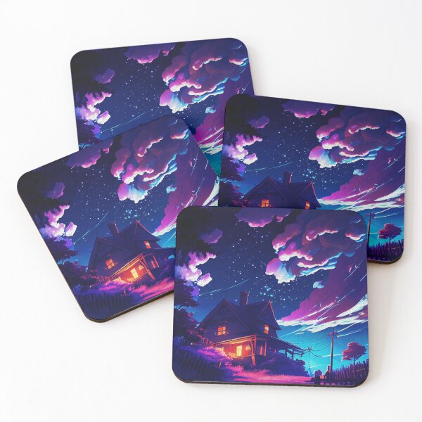Item preview, Illuminated House under a Star-Studded Night Sky with Cloudy Atmosphere designed and sold by Trendy Valley .