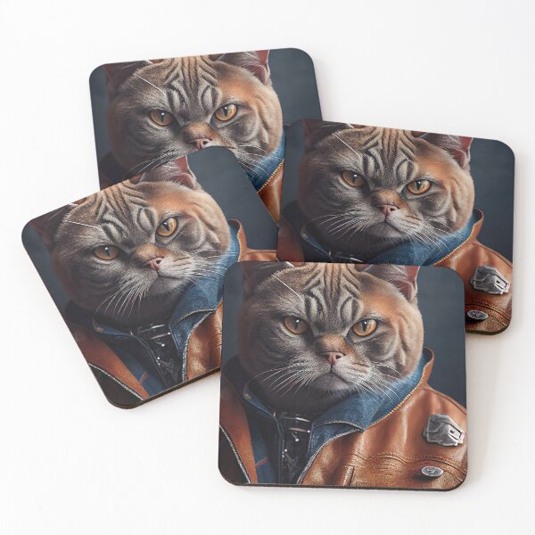 Item preview, British Shorthair cat wears a leather jacket Cat Breed Portrait designed and sold by Nalaxation.