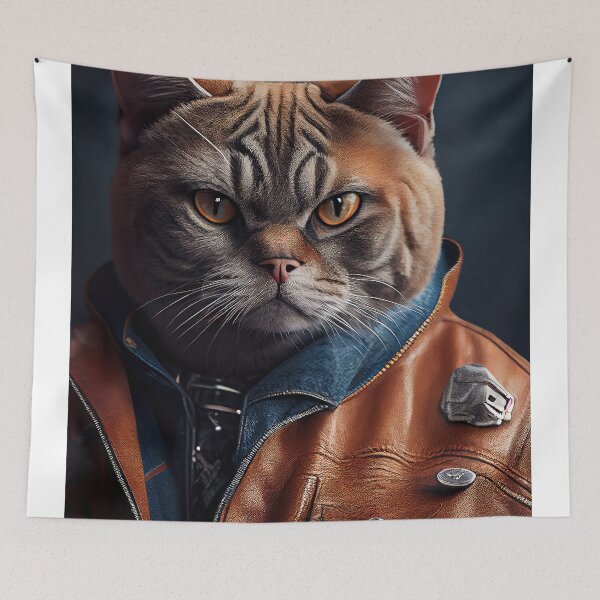Item preview, British Shorthair cat wears a leather jacket Cat Breed Portrait designed and sold by Nalaxation.