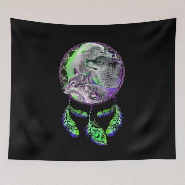 Item preview, Four Wolves Black Dreamcatcher Green designed and sold by Barnissim.