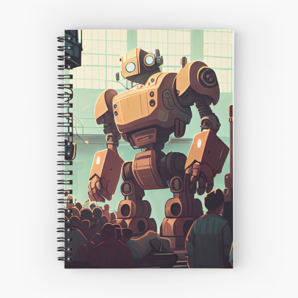 Item preview, Bright Cartoon Robot in Busy Factory Digital Painting designed and sold by CodeAndColors.