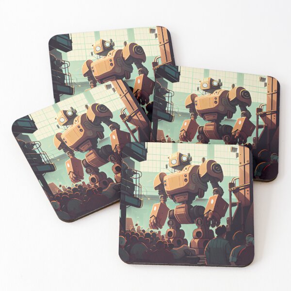 Item preview, Bright Cartoon Robot in Busy Factory Digital Painting designed and sold by CodeAndColors.