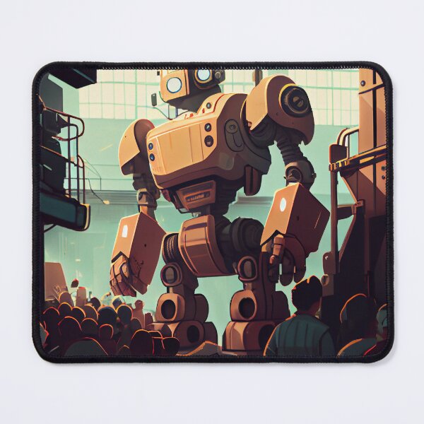 Item preview, Bright Cartoon Robot in Busy Factory Digital Painting designed and sold by CodeAndColors.