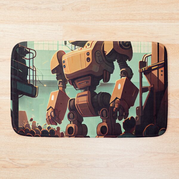 Item preview, Bright Cartoon Robot in Busy Factory Digital Painting designed and sold by CodeAndColors.