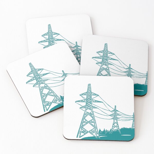 Item preview, Turquoise Electricity Pylons Linocut Print. designed and sold by Maddy Bennett.