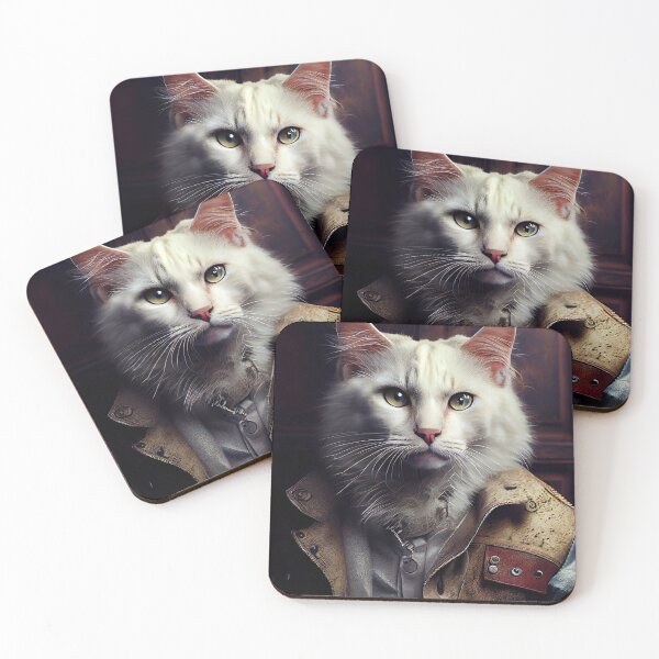 Item preview, Turkish Van Cat Breed Portrait wears a leather jacket designed and sold by Nalaxation.