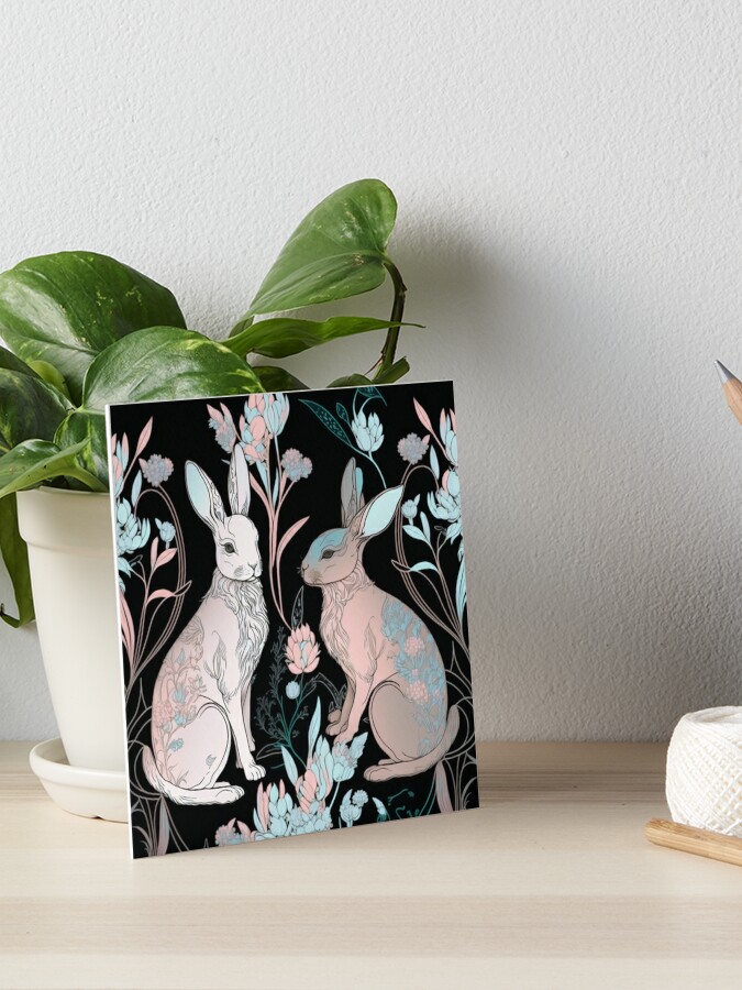 Lámina rígida «Estilo de tallado en madera con patrón de arte de conejo |  Lindos conejos en colores pastel | Año del Conejo | Pareja de conejos|  Conejo de Pascua en colores