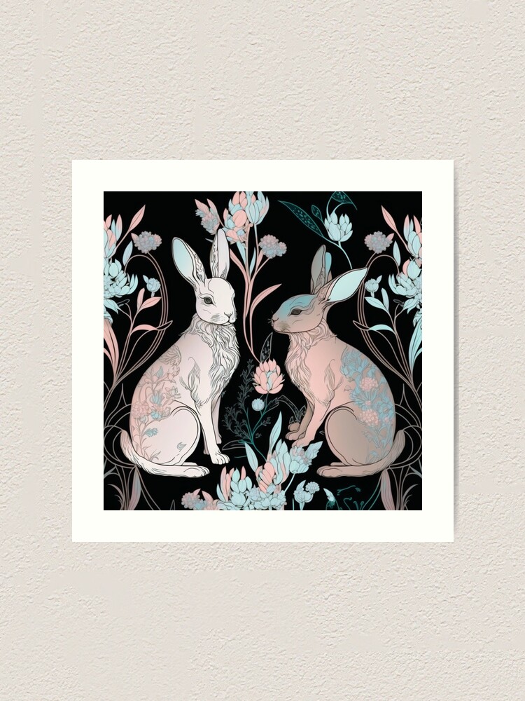 &ldquo;Rabbit Art Pattern Woodcarving Style | Cute Pastel Rabbits | Year of