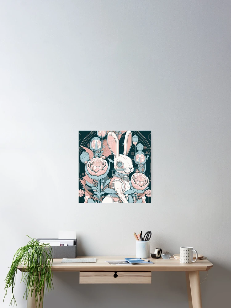 Thumbnail 2 of 3, Poster, Cyborg Robot Rabbit Pattern | Cute Anime Rabbit | Year of the Rabbit | Pastel Rabbit | Pastel Easter Rabbit | high resolution designed and sold by Synthetic-Intel.