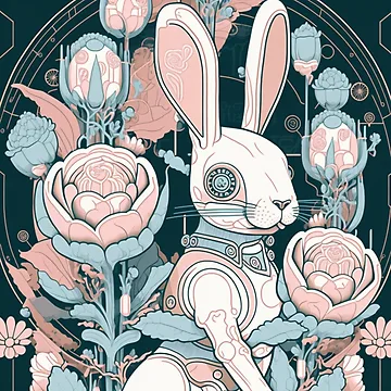 Artwork thumbnail, Cyborg Robot Rabbit Pattern | Cute Anime Rabbit | Year of the Rabbit | Pastel Rabbit | Pastel Easter Rabbit | high resolution by Synthetic-Intel