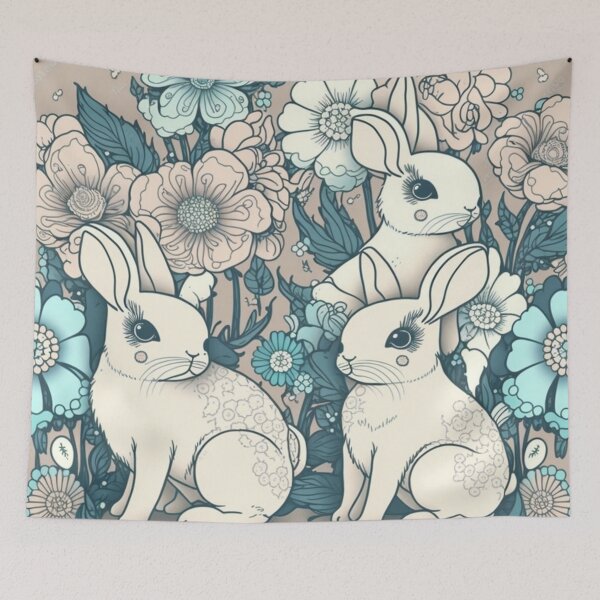 Item preview, Pastel Rabbit Collage Pattern | Rabbits and Flowers | Year of the Rabbit | Easter Rabbits | Group of Rabbits | high resolution  designed and sold by Synthetic-Intel.