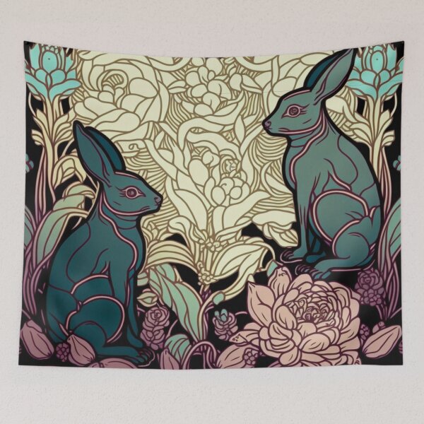 Item preview, Marron and Beige Pastel Rabbit Collage Pattern | Rabbits and Flowers | Year of the Rabbit | Easter Rabbits | Rabbit Couple | high resolution  designed and sold by Synthetic-Intel.
