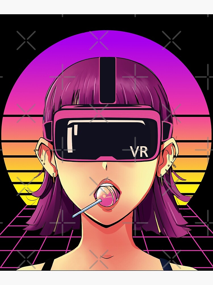 "Cyber Virtual Reality Anime Girl VR Headset Futuristic Looking" Poster