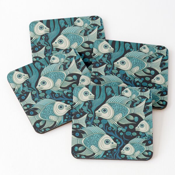 Item preview, Green Blue Fish Collage Pattern | Fish and Seaweed | Group of fish | Pastel Fish | Swedish Fish | high resolution  designed and sold by Synthetic-Intel.