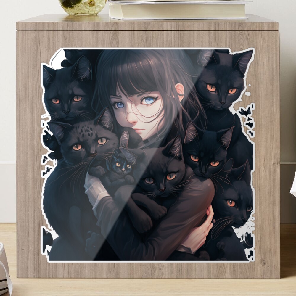 Anime Girl Hugging Many Black Cats - KAWAII Poster for Sale by winnie33