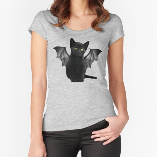 Batcat Black Cat Kitten Bat Funny T-Shirt Fitted Scoop T-Shirt