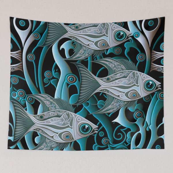 Item preview, Earth Tone Fish Collage Pattern | Fish and Seaweed | Group of fish | Pastel Fish | Swedish Fish | high resolution  designed and sold by Synthetic-Intel.