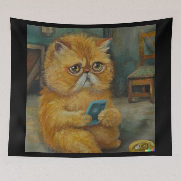 Item preview,  Rich Royal cat sad watching phone  ,  artistic and graphic  illustration of rich street cat designed and sold by Rishabhthinks.
